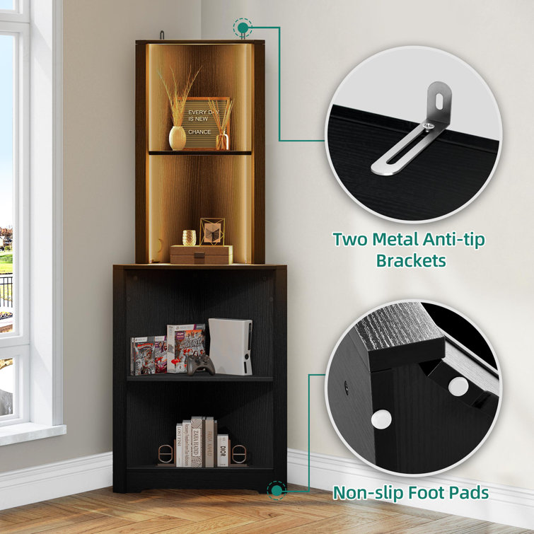 Corner bookshelf discount with light